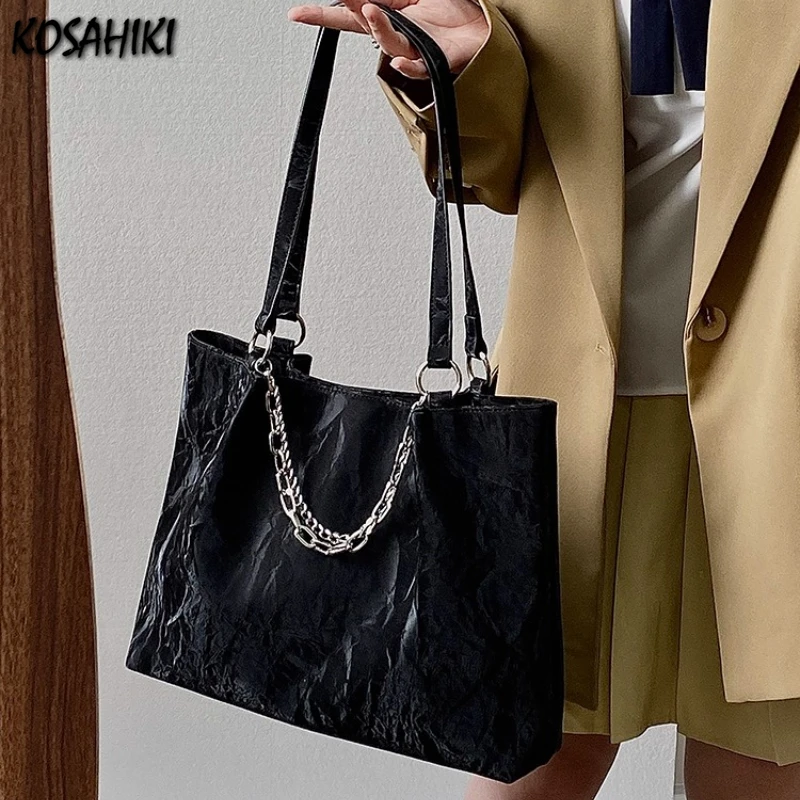 

Korean All Match Chain Tote Bags High-capacity Office Lady Elegant Women's Handbags Fashion Shoulder Underarm Bag Y2k Aesthetic