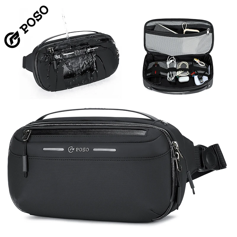 POSO Single Shoulder Crossbody Multifunction Digital Bag Multi-layer Waterproof Earphones Power Bank Men's Handheld Storage Bag - view 5