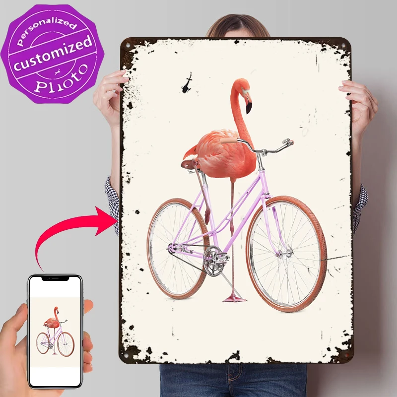 Flamingo Bike Lightly 3D Tin Poster Customized Wall Art Vintage Metal Signs for Fans Room Decoration Garage Accessories House