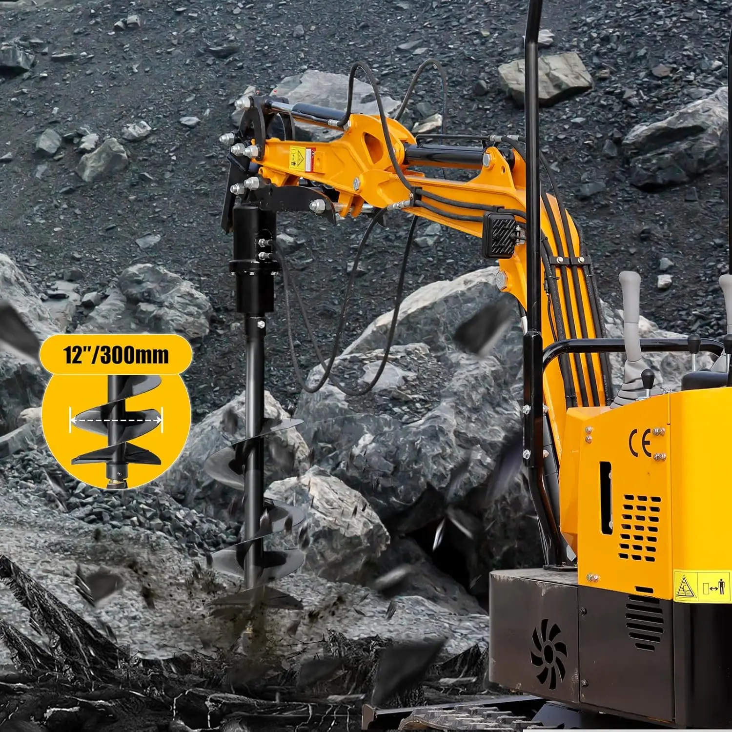 USA STOCK 300MM 400MM Auger Drill Rod Attachment for 1Ton-1.5Ton Mini Excavator Small Digger