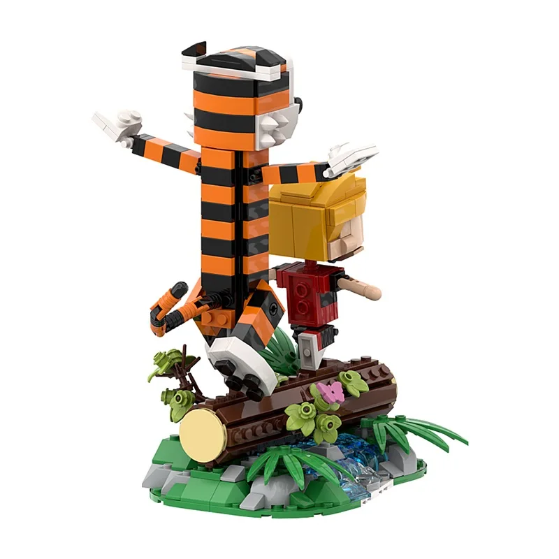 MOC-juego de disparos Calvined y Hobbes Tiger, bloques de construcción, modelo clásico, figuras de acción de Anime, ladrillos, rompecabezas,