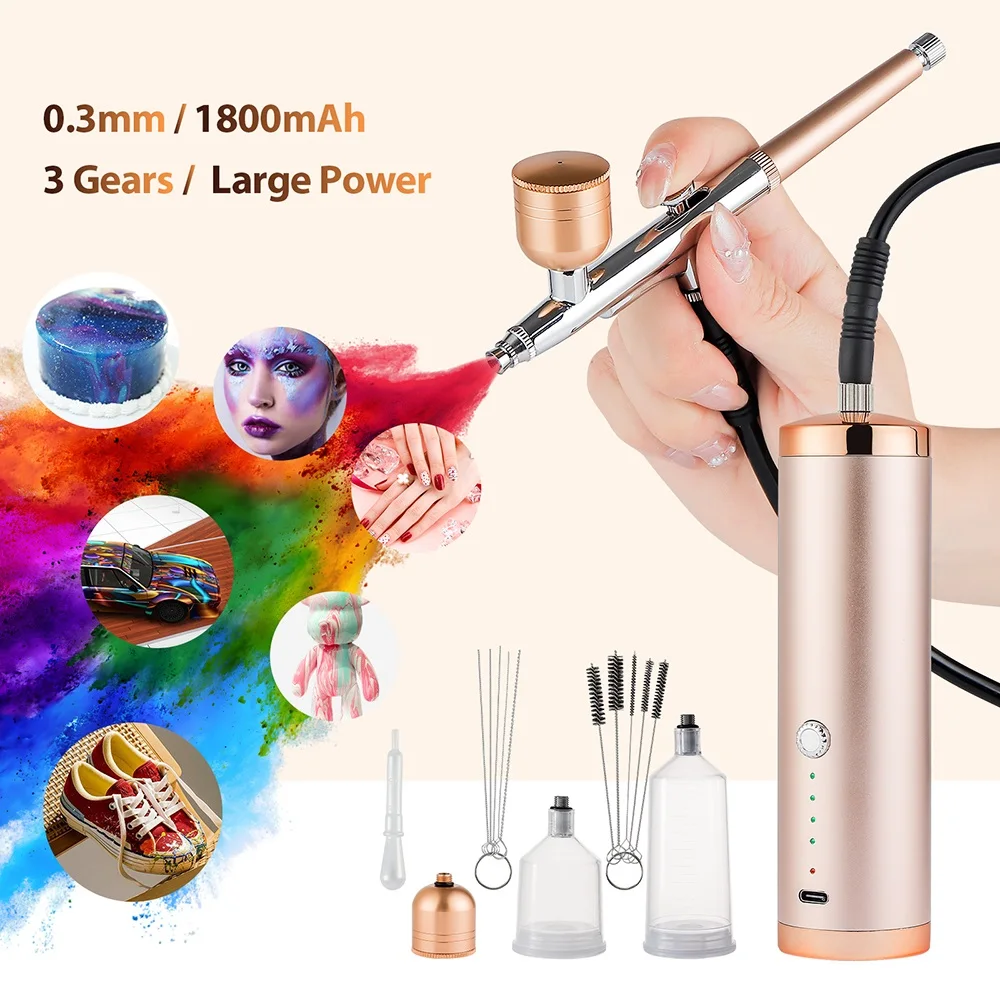 

foreverlily Portable Air brush For Nails Art Painting Cake Crafts Cloth DIY Design Portable Nails Spray AirBrush Compressor Kit