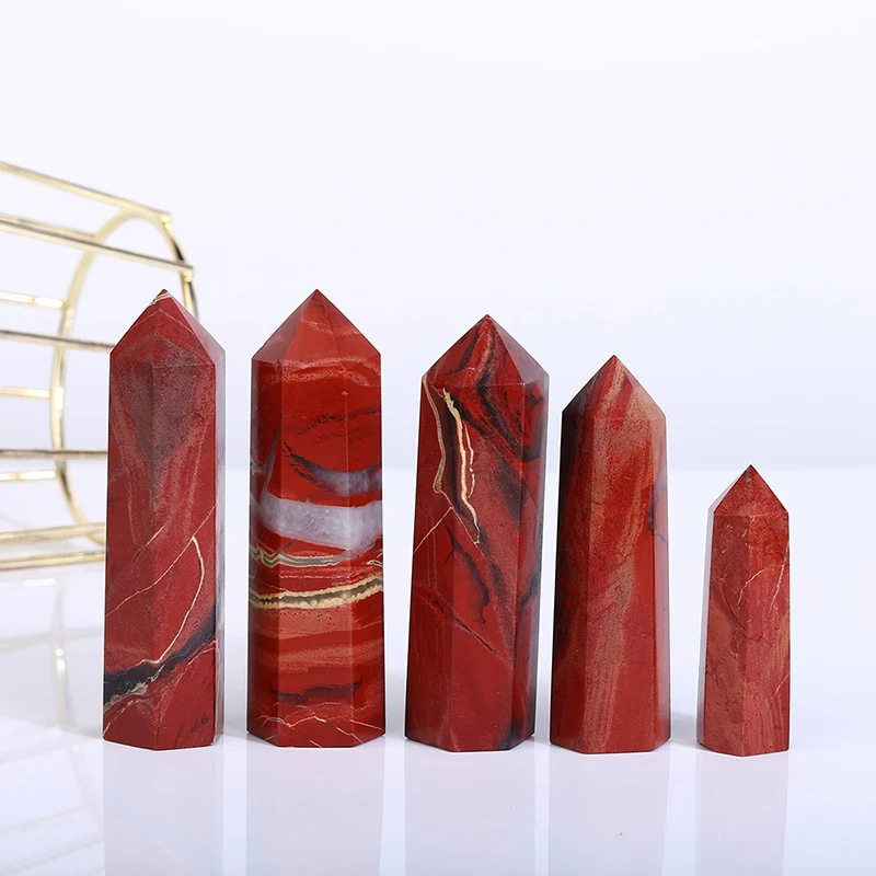 Natural Red Jasper Crystal Point, Reiki Healing Energy Stone, Hexagonal Obelisk Tower, Magic Wand Quartz, Room Decor, 1Pc