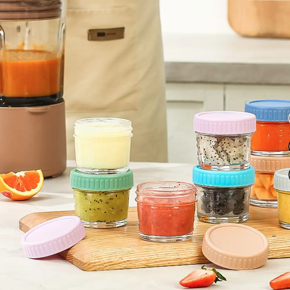 

6pcs Multipurpose Glass Baby Food Jar with Scale with Lid Dipping Sauce Cup Leakproof Sealed Salad Dressing Container Honey