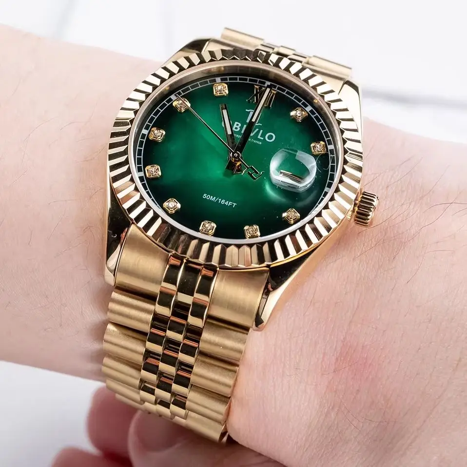 OBLVLO Men Quartz Watch 39mm Classic Wristwatch MOP Dial 50M Waterproof Sapphire Luminous Ronda 505 Mov