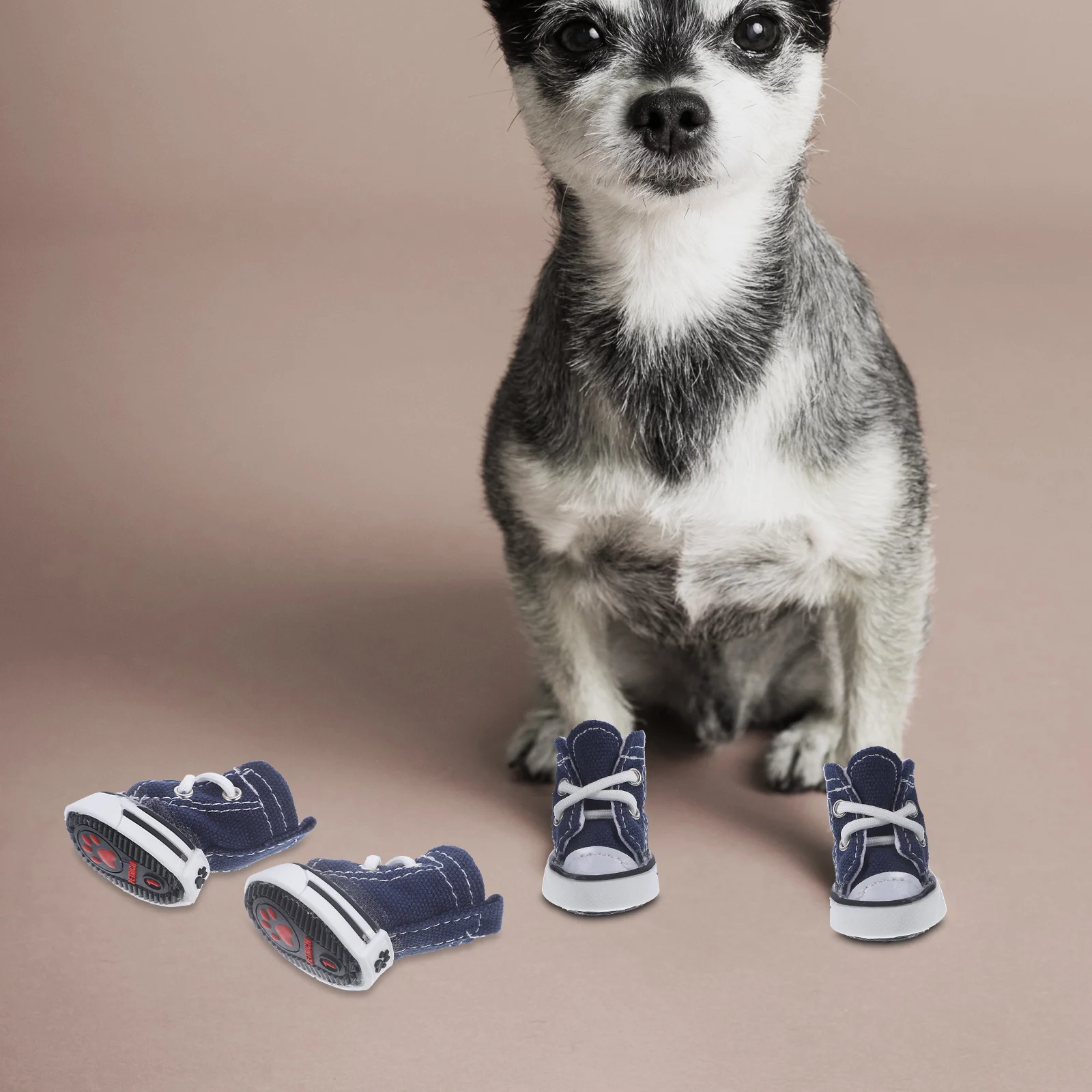 

4pcs Denim Pet Dog Shoes Cotton Non-Slip Lace-Up Casual Sneakers For Puppies Hiking Running Outdoor Protection Blue Size Xs