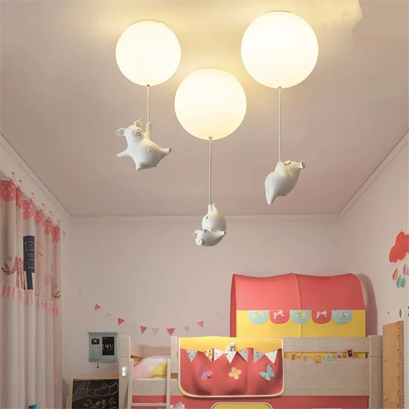 Modern LED Ceiling Lights Cartoon Resin Flying Pig Acrylic Balloon Pendant Light for Kids Rooms Bedroom Lamp Deco Light Fixtures