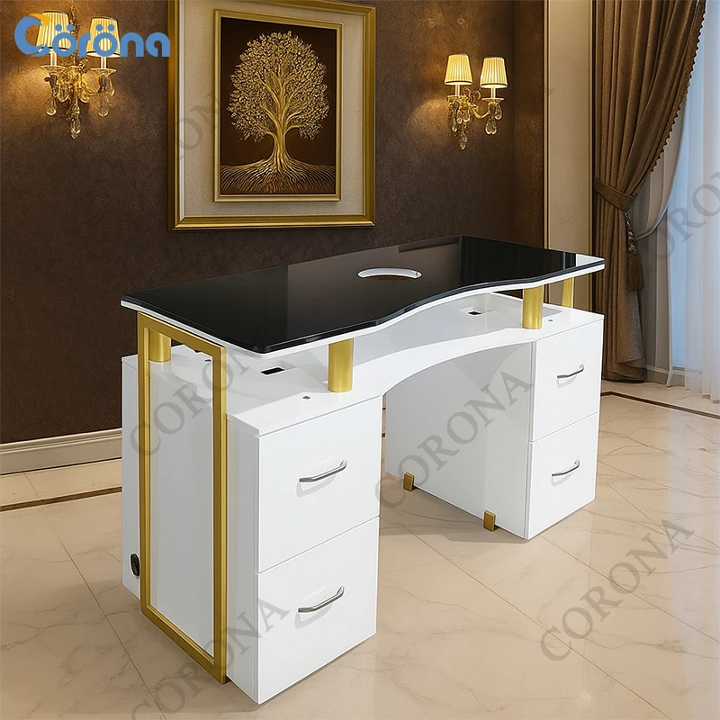 Professional Nail Salon Furniture Wooden Nail Manicure Table With Drawers
