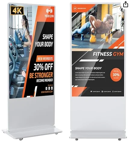 MWE 65 Inch 4K Digitaal Signage Display Kiosk, Indoor Staande Reclamezuil, LCD Commerciële Display met Automatische Media Player, Android Systeem, HDMI/USB/WiFi