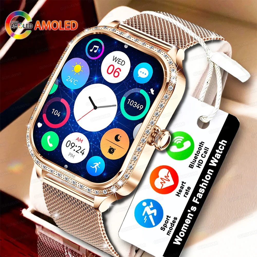 2024 New Lady Smart Watch Women AMOLED Curved Screen IP68 Waterproof Health Call Smartwatch For Samsung Huawei Apple Watch 4 ios