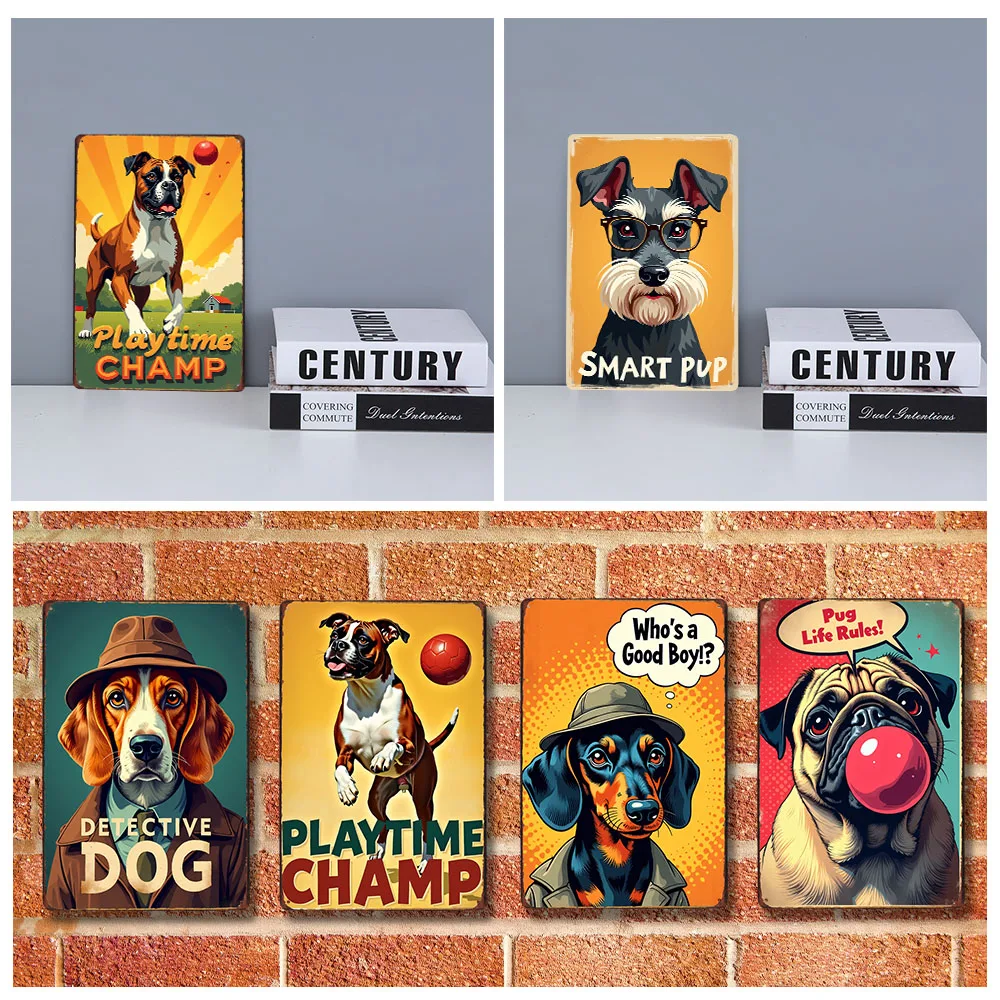 Vintage Pet Dog Metal Tin Sign Retro Wall Art Decor Home Decoration for Living Room, Bedroom, or Kitchen