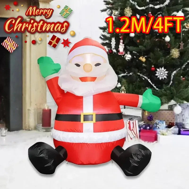 Sitting Santa 4FT Christmas Decorations Inflatable Toys Built-in LED Lights Indoor Outdoor Inflated Party Garden Ornament Props