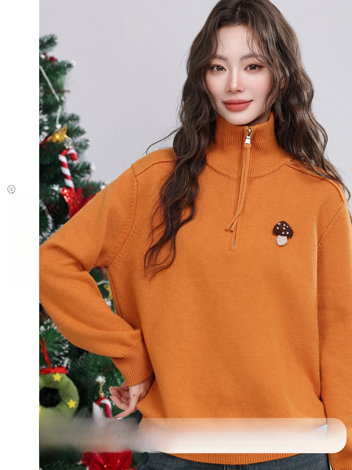 

Теплый оранжевый пушистый свитер с высоким воротником и звездами, свободный крой, женский, зимний, новый, с узором «Мусум», мягкий, из смесового полиэстера, с длинными рукавами