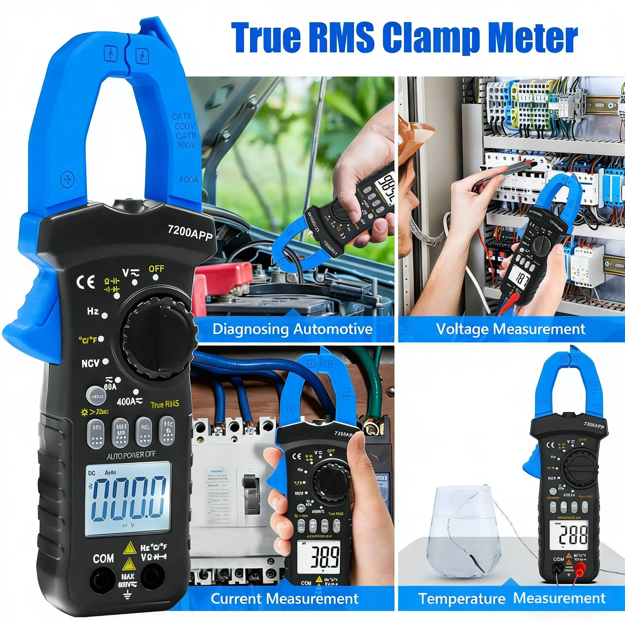 

HP-7200APP TRMS 6000 Counting Clamp Multimeter, Bluetooth Clamp Ammeter for AC/DC Current Voltage Resistor Capacitor Frequency