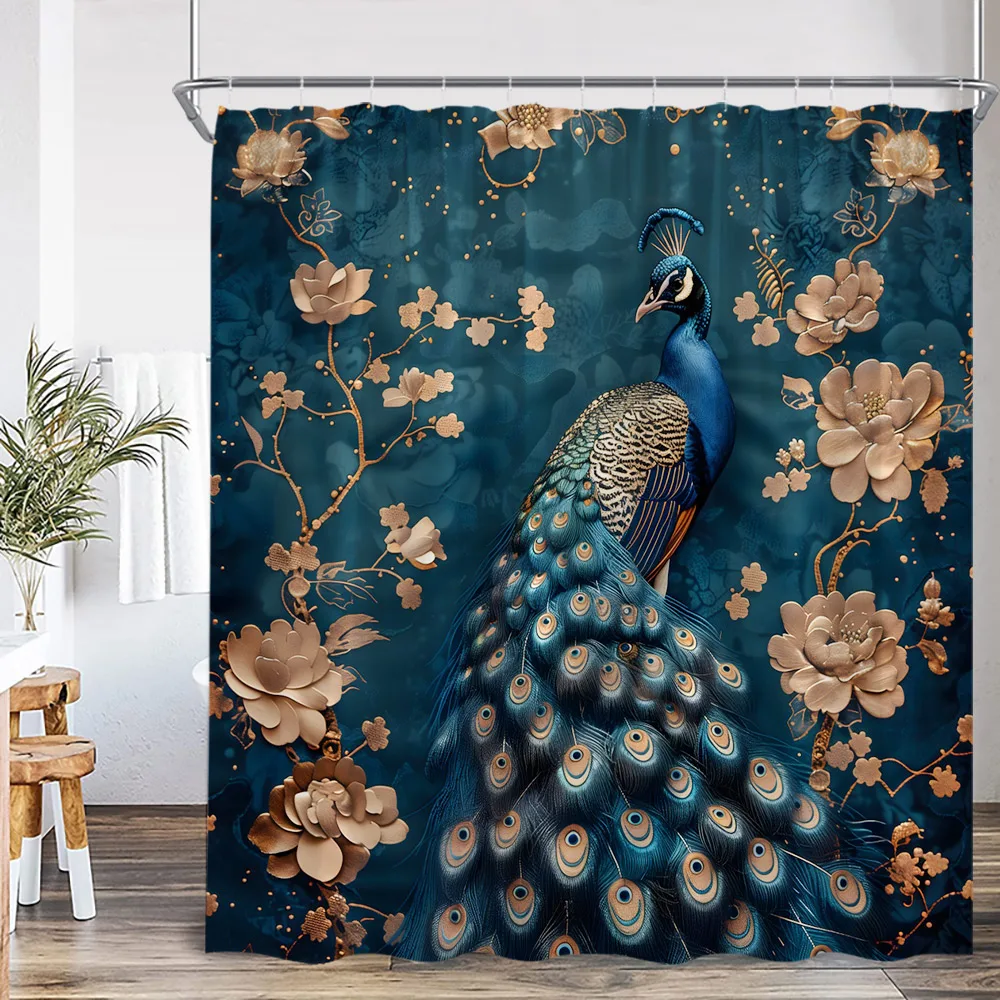 

Занавеска для душа с картиной маслом Peacocks, розовые цветы, розы, пейзаж природы, элегантный декор для ванной комнаты, Современная занавеска для ванны