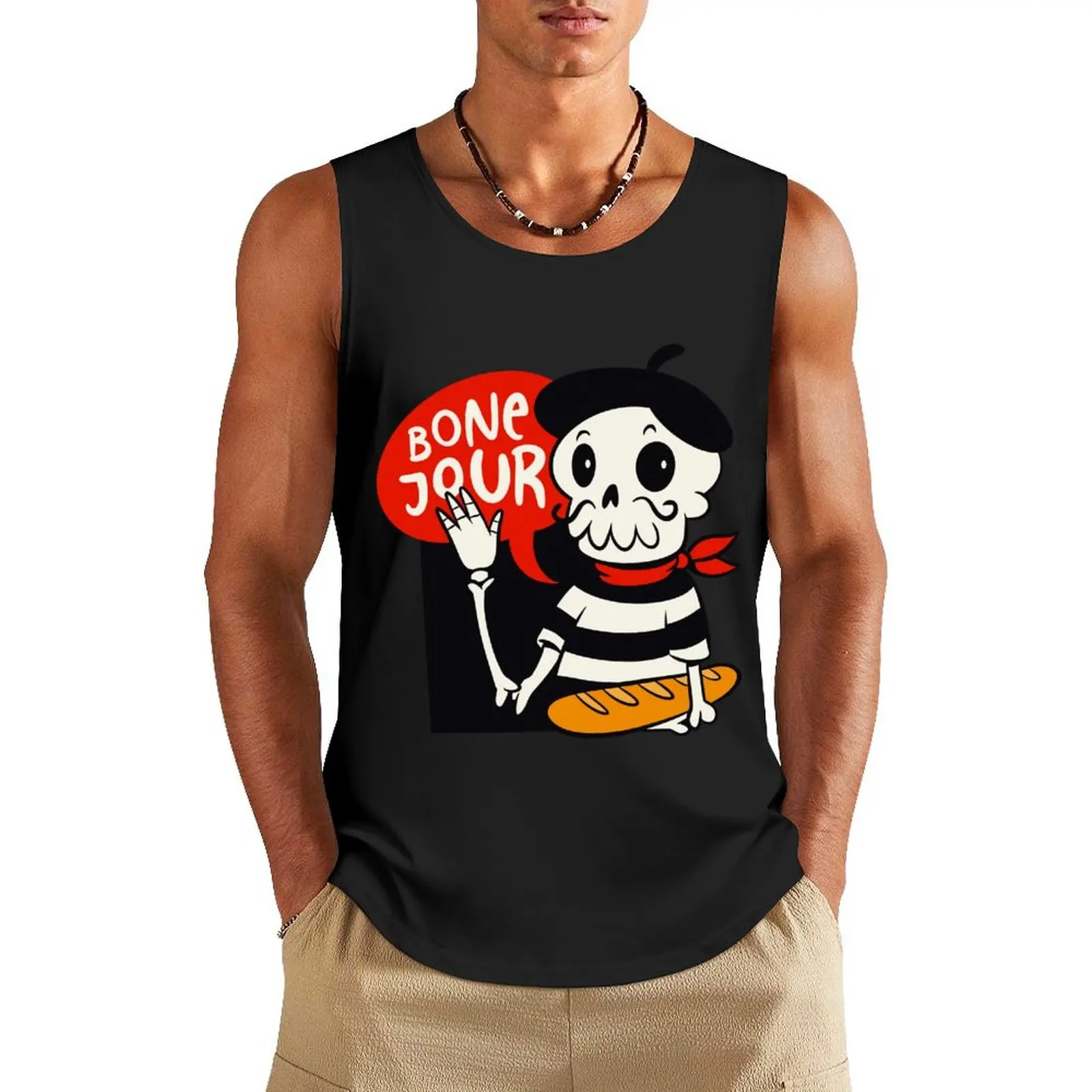 

Cartoon French Skull Tank Top Clothing sleeveless man shirts