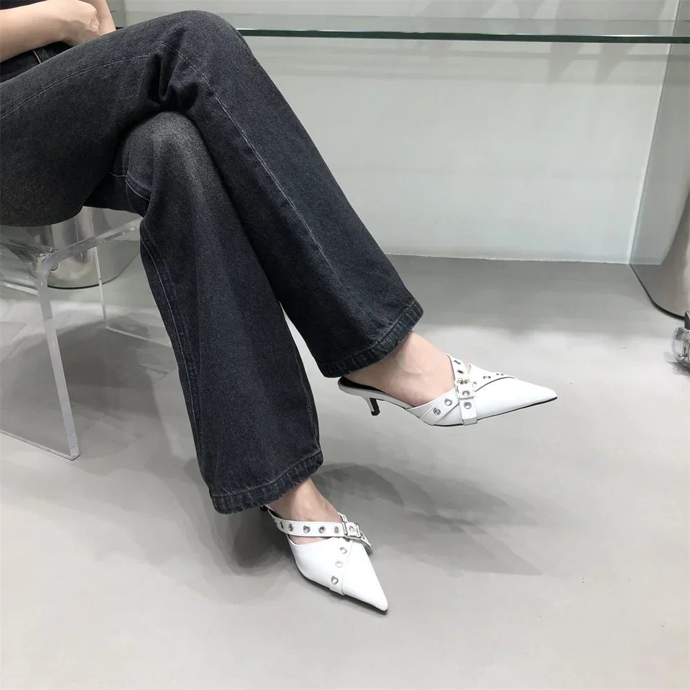 2024 Summer women\'s new elegant fashion rivet design stiletto Muller shoes women\'s outdoor leisure banquet women\'s high heels