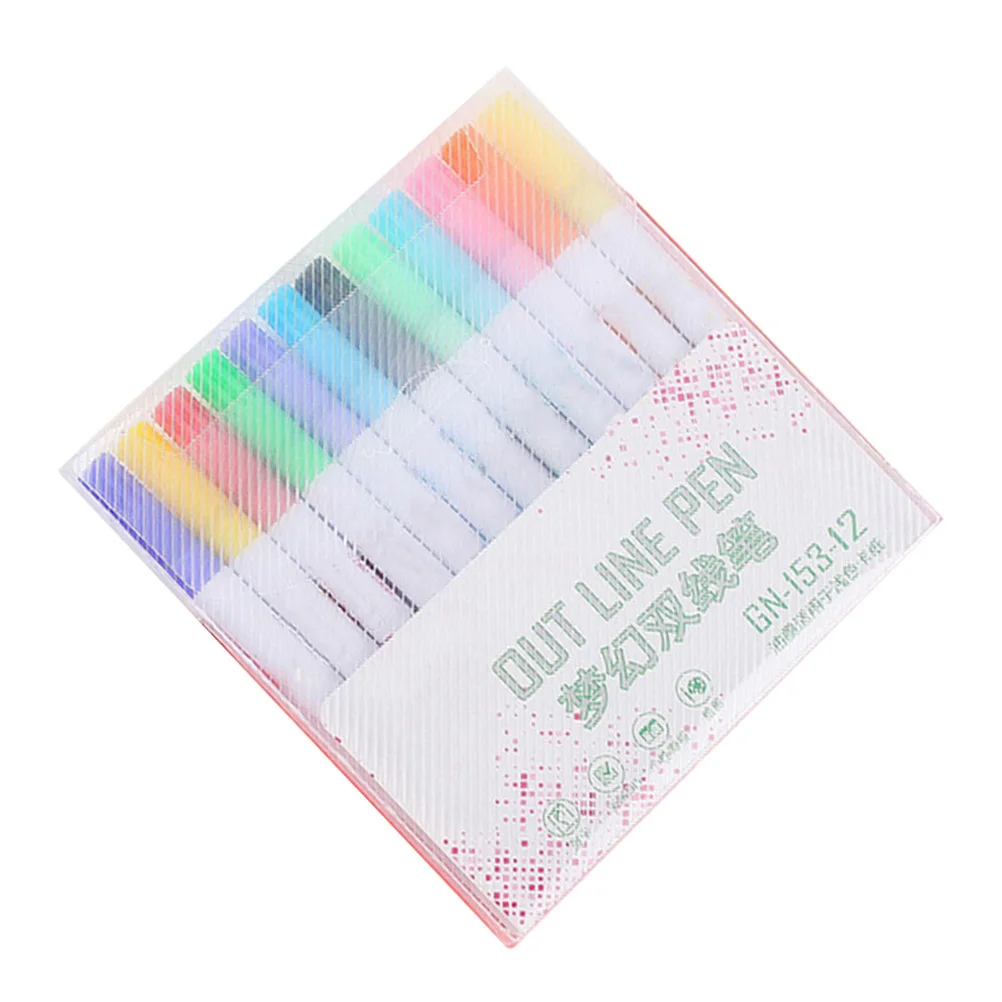 

1Set Double-Line Color Drawing Pen Set Water-Based Ink 12 Colors Fast Dry DIY Greeting Card Painting Art Supplies Color Marker