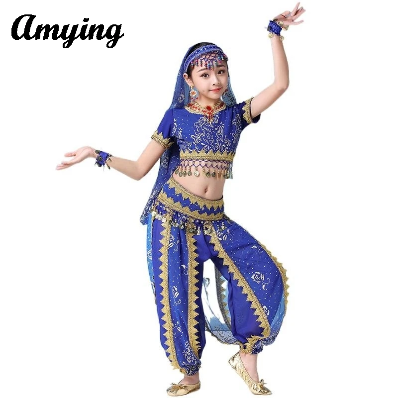 

New Kids India Belly Dance Costumes Set Festival Carnival Outfit Dance Clothing Girls Performance Practice Dance Wear Attire