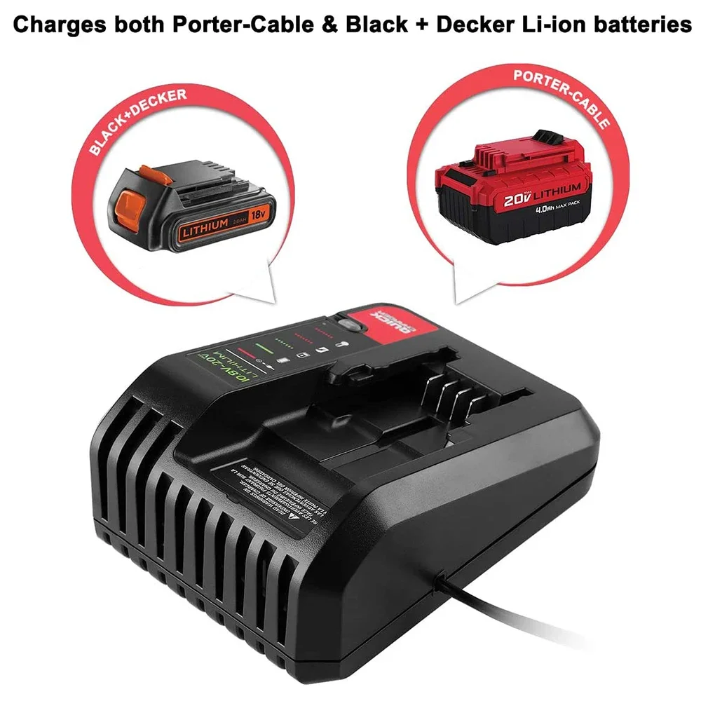 18V Replacement Lithium Battery Charger for Black and Decker PORTER CABLE Stanley Lithium Battery Charger 2A 10.8-20V 100-240V