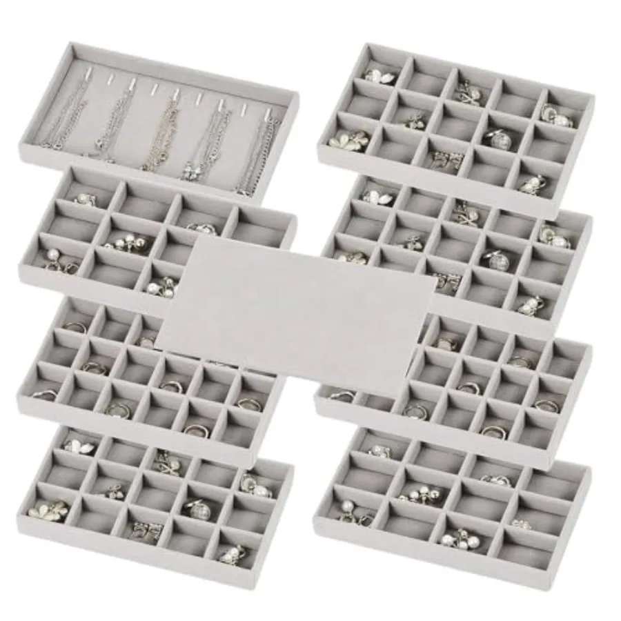 

Set of 8 Stackable Jewelry Organizer Trays with 1 Lid for Drawer and Dresser Organizer Adjustable Velvet Jewelry Box Tray Earri