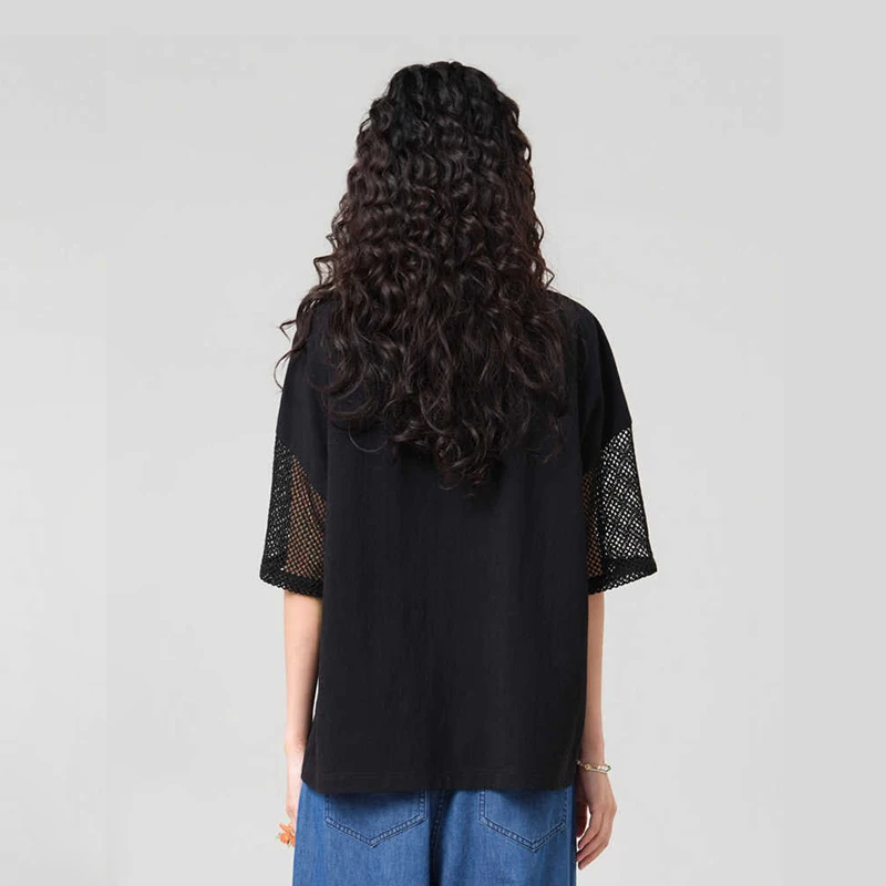 MOVEUP Round Neck Fun Printed T-Shirt 2026 Summer New Design Hollow Out Drop Sleeves Loose Casual Tee Top For Women 3ELX10537