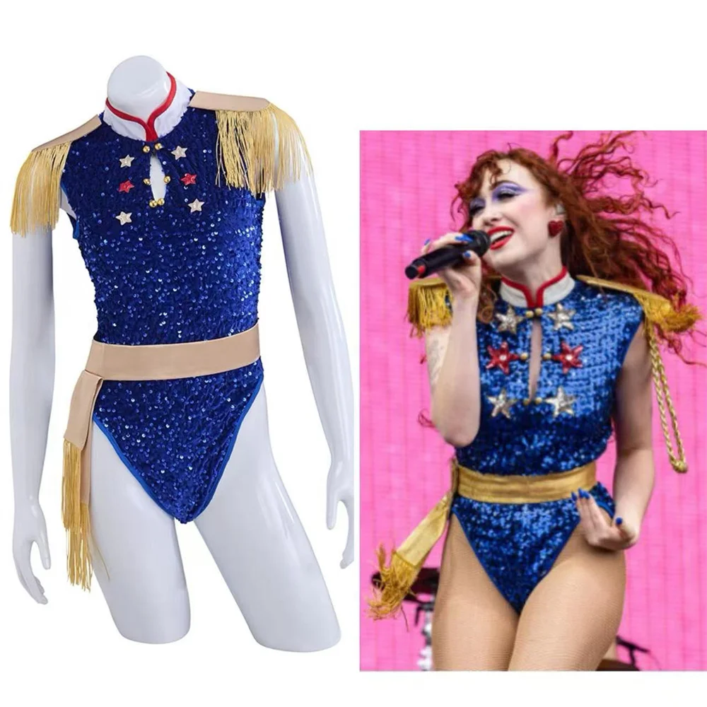 

Chappell Roan Cosplay Costume Sparkly Sequied Singing Jumpsuit Carnival Party Stage Performance Bodysuit