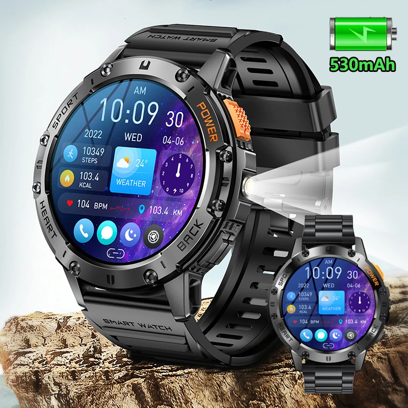 LIGE Outdoor Smartwatch For Men Bluetooth Call 530mAh Battery Flashlight AMOLED Watch Screen Sports Waterproof Smart Watch 2024