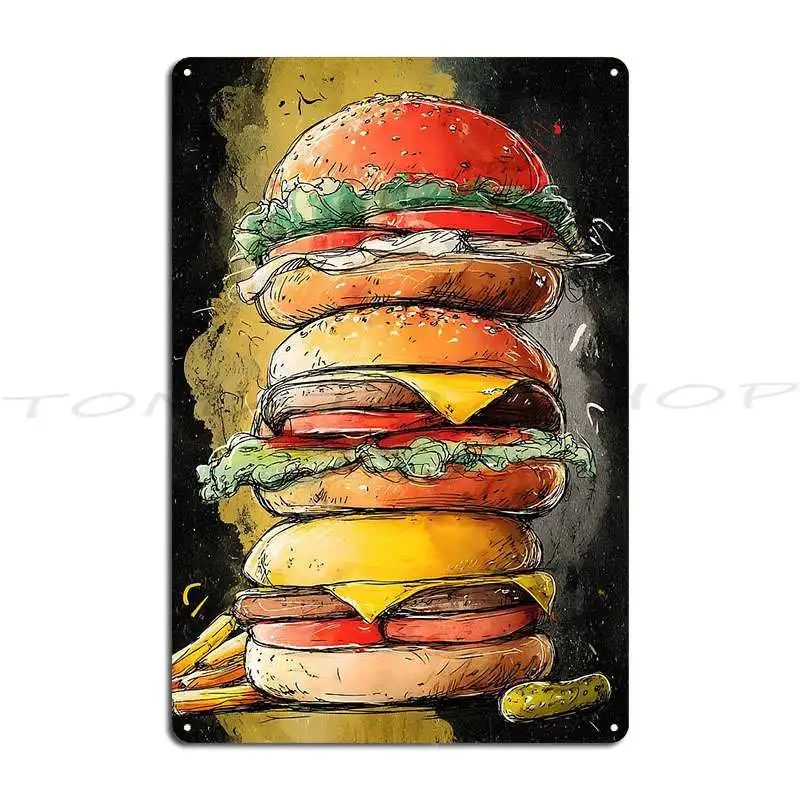 Dive Into A Colorful Stack Of Cheeseburger Metal Sign Cinema Custom Club Party Club Customized Tin Sign Poster