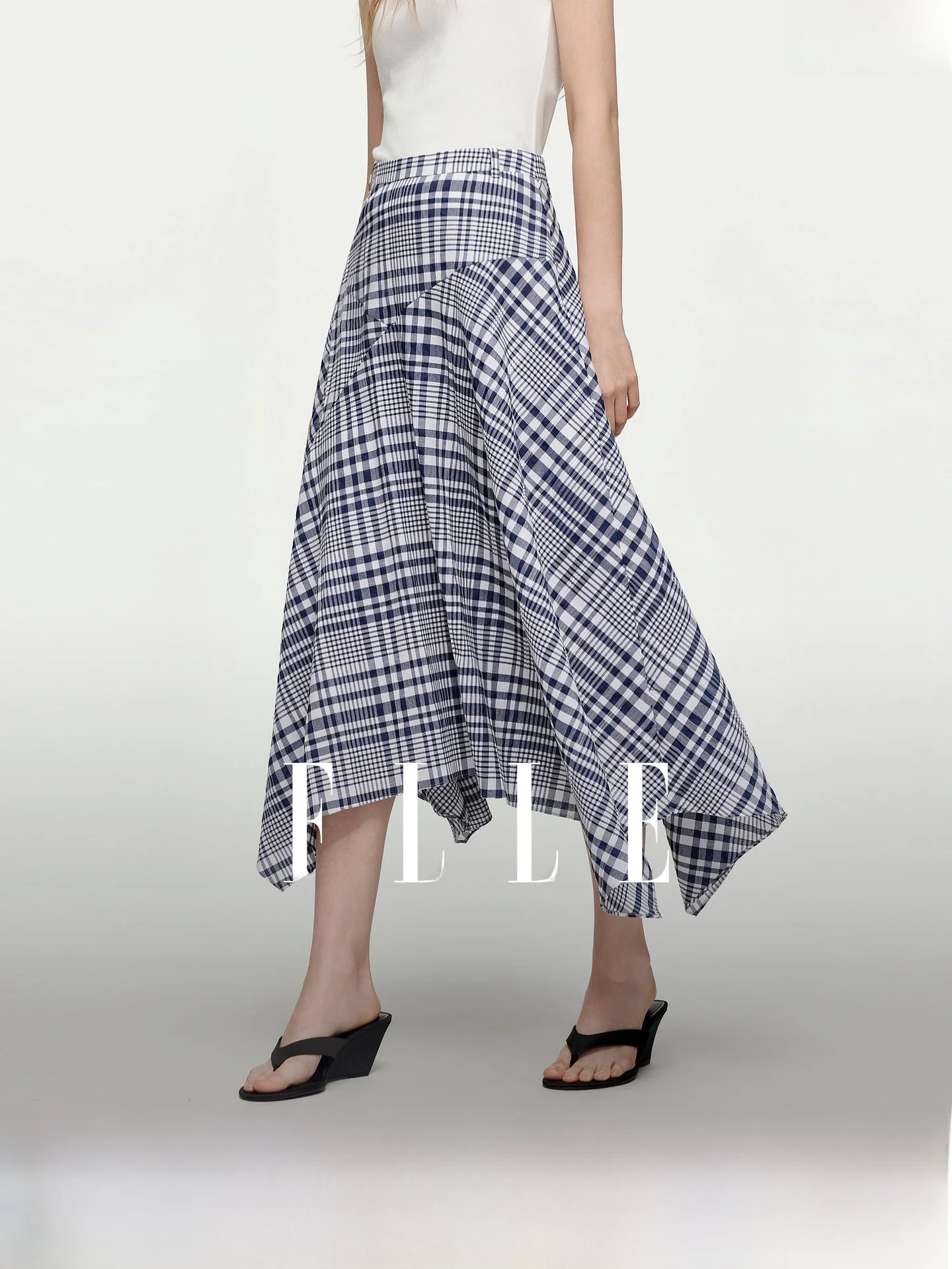 Elle College Vintage Plaid Asymmetrical Half Skirt Women's Elegant Slim A-Line Long Skirt Autumn New Style Commute Simple Style