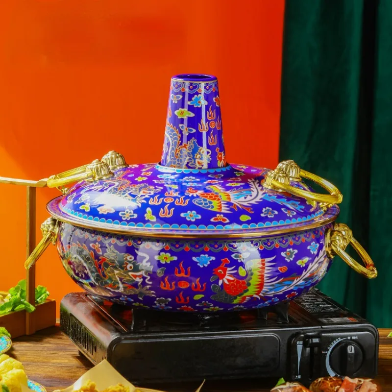 Cloisonne Copper Hot Pot, Old Beijing Ice Cooked Sheep Induction Cooker Pan,open Fire Instant-boiled Mutton Enamel Copper Pots