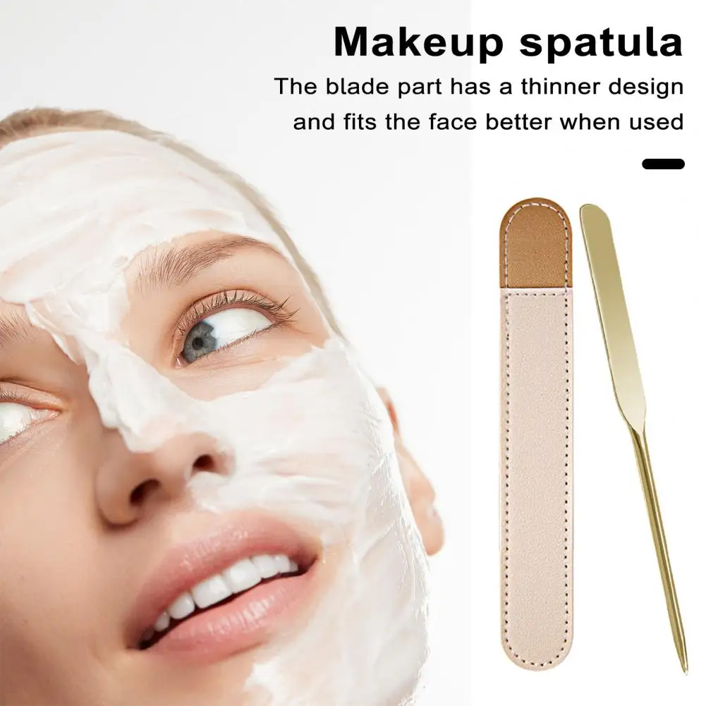 Stainless Steel Foundation Spatula with Faux Leather Sleeve Facial Mud Blending Scrapper Shovel Beauty Board Women Makeup Tools