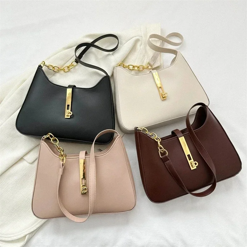 Luksusowa torba na ramię ze skóry PU dla kobiet Casual Solid Color Design Handbags Brand Purse 2024 Fashion Shopper Clutch Women Bags