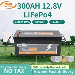 12.8V 300Ah LiFePO4 Battery Grade A Cells Home Solar Energy Storage System 3840WH Lithium Battery BMS 100% Capacity 6000+ Cycles