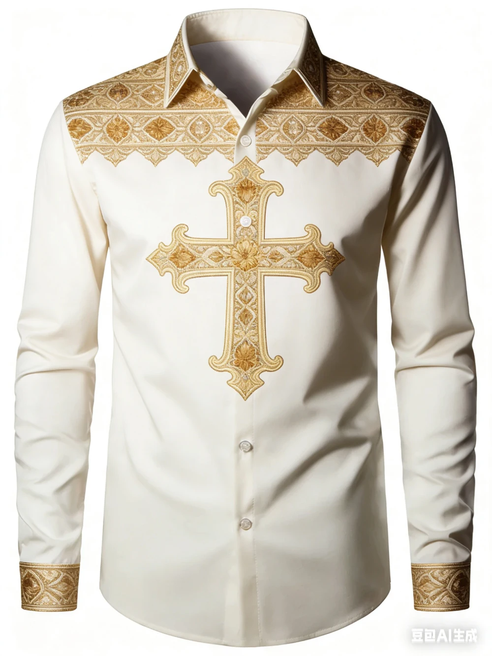 

Men's Retro Christmas Cross Baroque Pattern 3D Printed White Shirt Hawaiian Beach Shirt Outdoor Party Long-sleeved Clothes Men