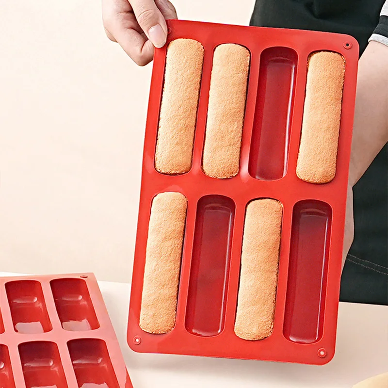 8 Cavity Silicone Long finger biscuit mold Tiramisu Mousse Cake Baking Tool DIY Homemade French Sweets Chocolate Baking Mould