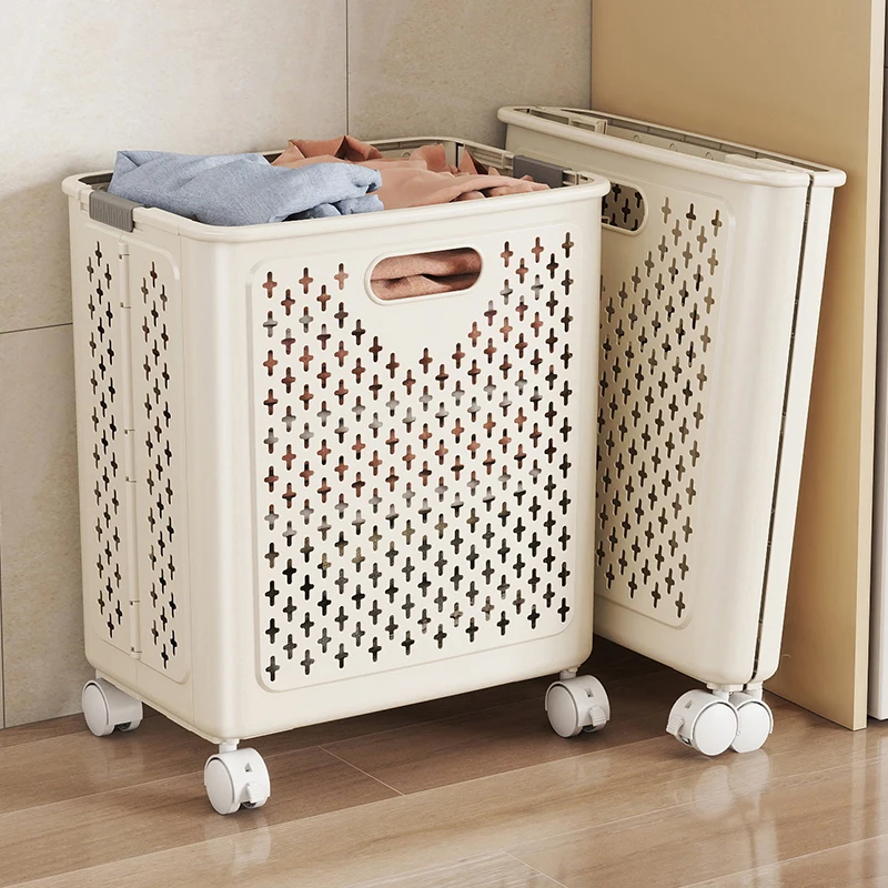 

Foldable Laundry Baskets With Wheels Dirty Clothes Basket Large Capacity Cart Bathroom Multifunctional Storage Basket