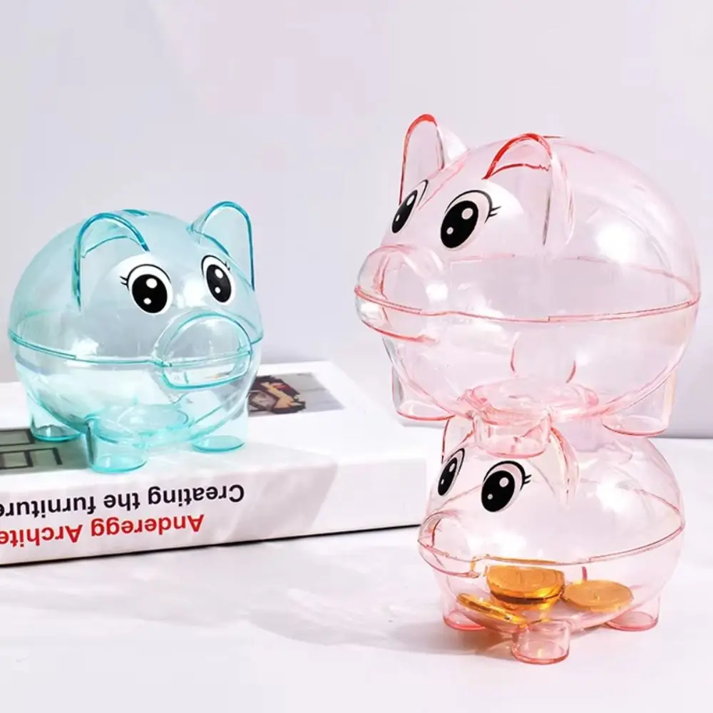 Fashion Pig Shape Piggy Bank Transparent Reusable Money Box Coin Tray Storage Case for Helps The Habit of Saving