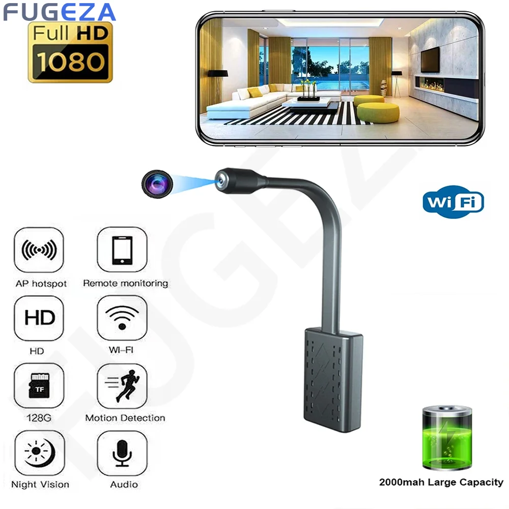 

FUGEZA Mini WiFi Camera 2000mah Flexible Smallest HD Portable IP Wireless Surveillance Camera PIR Cloud Storage Live Indoor Cam