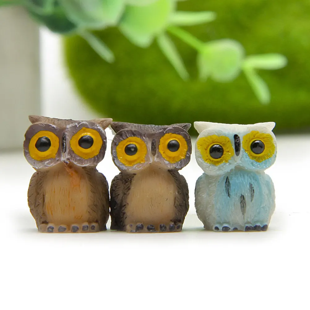 6Pcs Mini Resin Owl Ornament Set for Micro Landscape Terrarium Succulent Garden Decor Elegant Home Office Desk Decoration