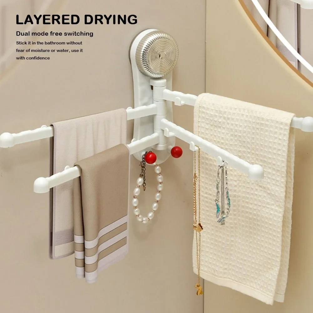 

Rotatable Suction Cup Towel Rack Wall Mounted with Hooks Swivel Towel Rack 4-Bar Towel Holder Towel Hanger Kitchen Bathroom