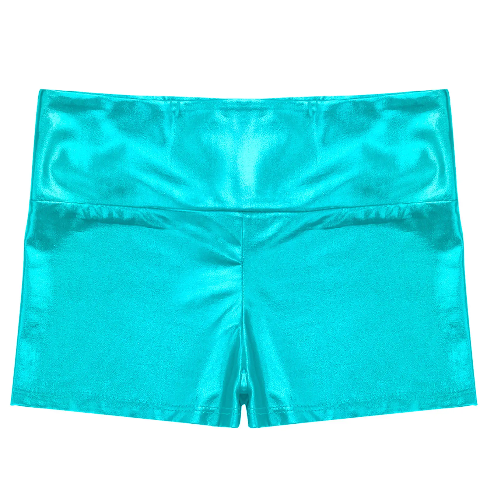 Shorts de dança para meninas, roupas esportivas brilhantes metálicas, calças quentes, treino de ginástica Bottoms, calções de bailarina para performance