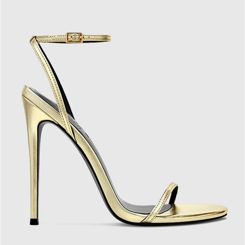 

fashion sandals gold stiletto straps foreign trade women's shoes high heels women 43 44