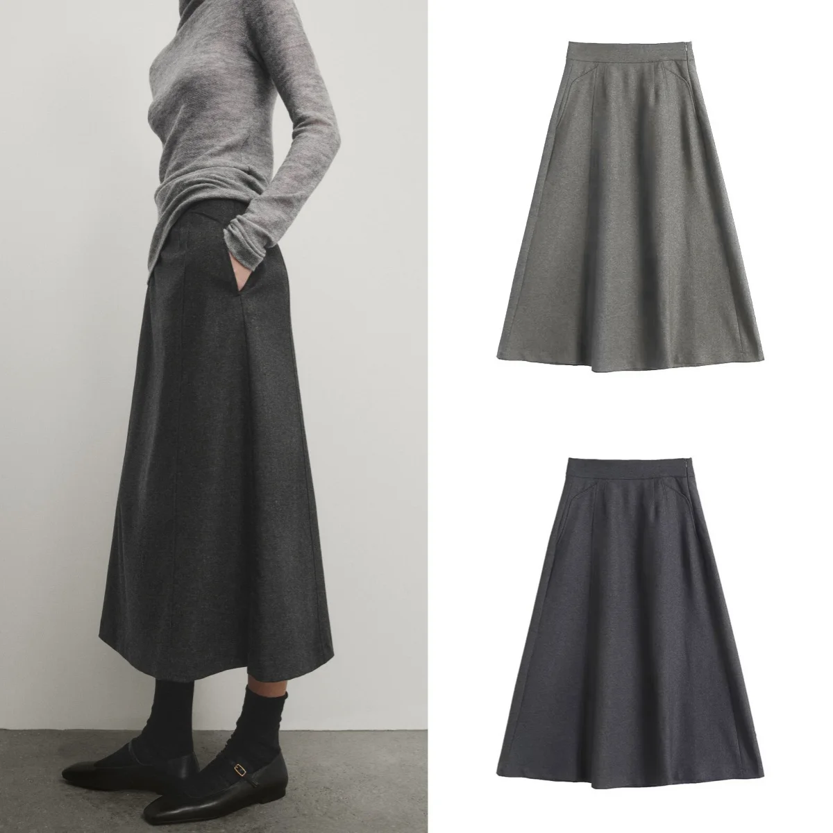 

2025 Summer Gray High Waist Pleated Half Skirt Women's Suit Skirt College Style Mid-Length A-line Skirt