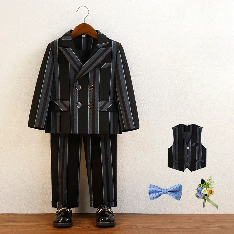 

Suit for Boys Fashion British Style Piano Performance Costume Black Handsome Flower Child Wedding Blazer Set Kids Clothes 2 3 Y