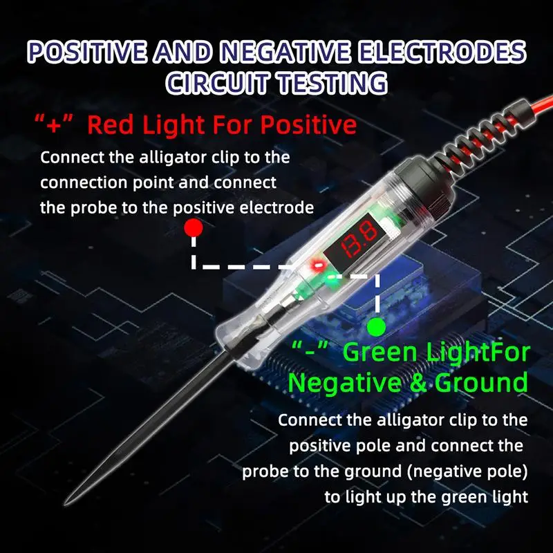 【MO】3V-120V Car Truck Voltage Circuit Tester Digital Display Long Probe Pen Light Tester Pen