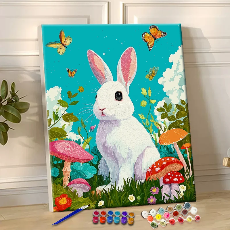 

Painting By Numbers Grassland White Rabbit Acrylic Paint Canvas Dropshipping Portrait Family Children Photo Christmas gifts