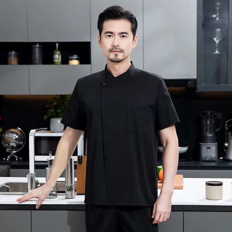 Uniformes de trabajo de Chef de Catering, ropa de verano de manga corta para hombre, chaqueta de cocinero de cocina para Hotel, restaurante, cantina, repostería y cocina