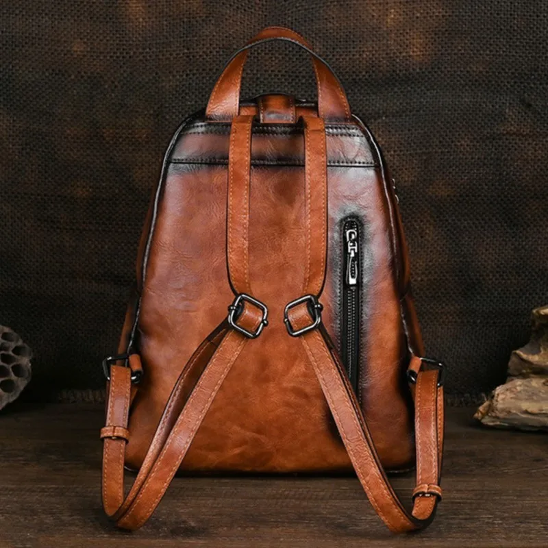 Johnature 2026 New Vintage Totem Embossed Backpack Versatile Women Leather Bag Solid Color Large Capacity Travel Backpacks