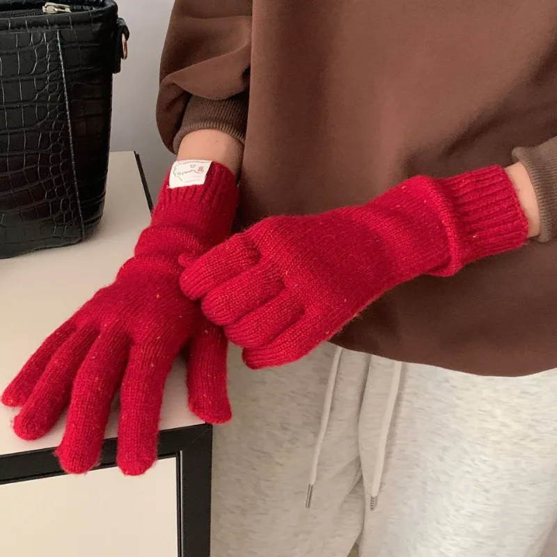 

New Autumn Winter Knitted Warm Five-finger Gloves Men Women Long Wool Touchscreen Knitted Gloves